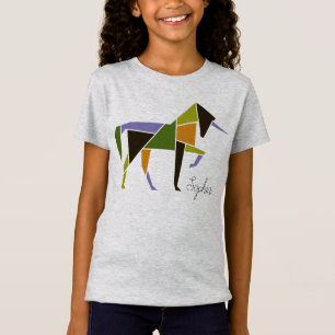 Camiseta Colorida Unicórnio - Tangram elegante Abstrato mo