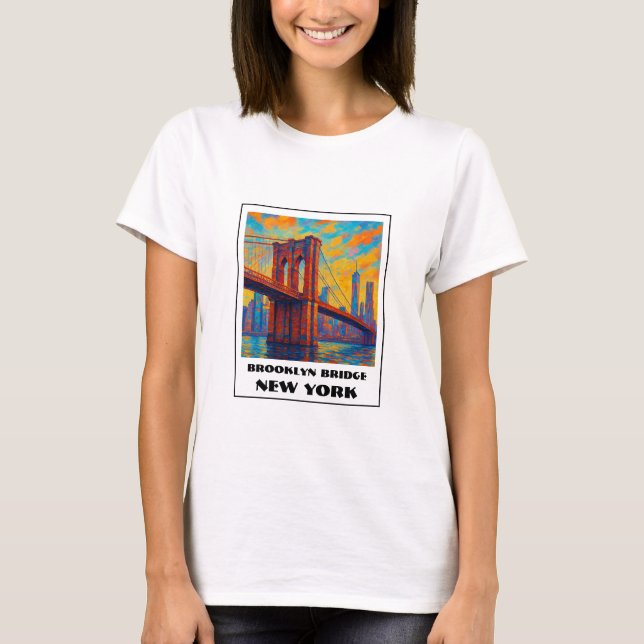 Camiseta Colorida viagem da ponte Brooklyn NYC (Frente)