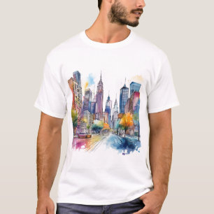 Camiseta Colorida Watercolor Cityscape