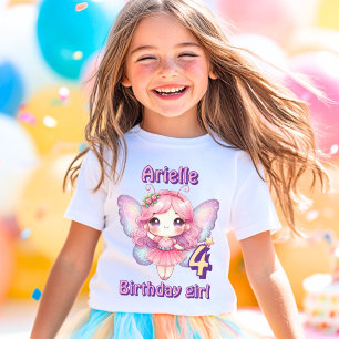 Camiseta Colorido aniversário de borboleta fada roxa