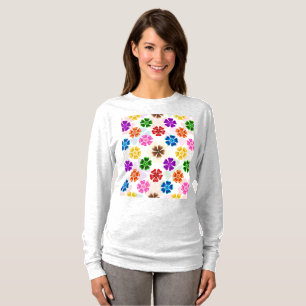 Camiseta Colorido Design de Flores de Arco-íris Retro Branc