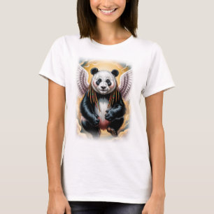 Camiseta Colorido Design de Panda Anjo em Preto 