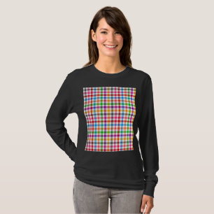 Camiseta Colorido Design de Xadrez de Arco-Íris - Branco 
