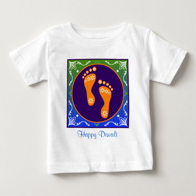 Camiseta Colorido Diwali Rangoli Com Pegada (Frente)
