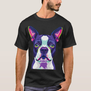 Camiseta Colorido Estilo Wpap Boston Terrier Geométrico Pop