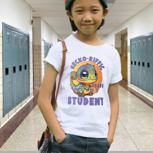 Camiseta Colorido Gecko Corajoso Ano Escolar Nome Gecko rif