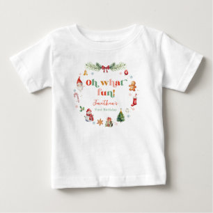 Camiseta Colorido Oh Que Diversão Primeiro Natal Aniversári