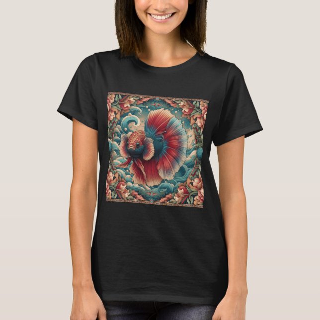Camiseta colorido Peixe de Combate Betta Tropical para aquá (Frente)