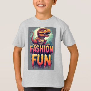 Camiseta Colorido T-Rex Fofo Com Tipografia Divertida de Mo