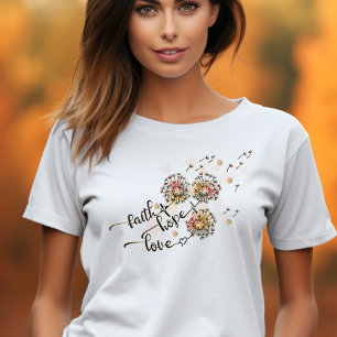 Camiseta Coloridos Dandelions Cristãos Faith Esperança Amor