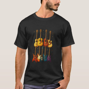 Camiseta Coloridos Desenhos Musicais de Guitarras Elétricas
