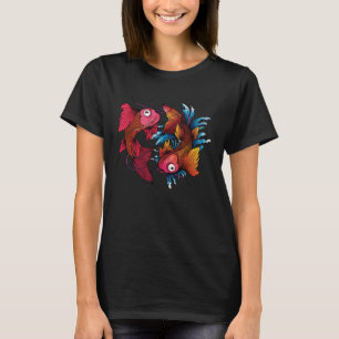 Camiseta Colorir Estilo Asiático Yin Yang Koi Fish Japonês