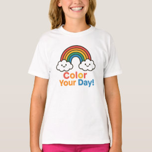 Camiseta Colorir Seu Dia Gráfico Arco-Íris Brilhante