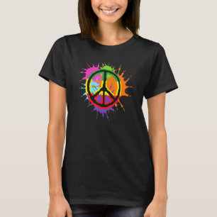 Camiseta Colorir Splatter Paint Sinal de Paz Amor