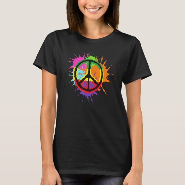 Camiseta Colorir Splatter Paint Sinal de Paz Amor (Frente)