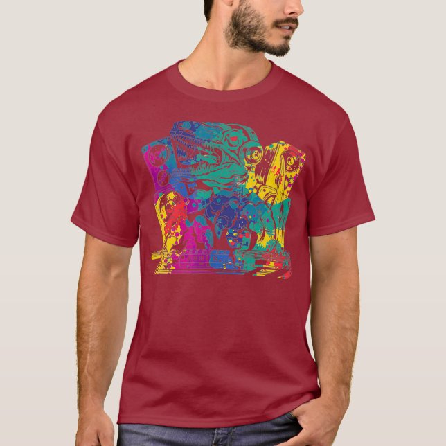 Camiseta Colorir Trex DJ Techno Music edm Party (Frente)