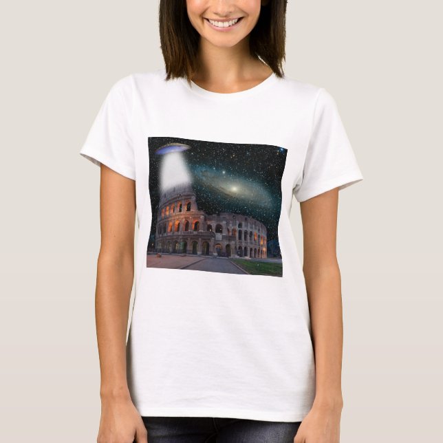 Camiseta Colosseum Roma Itália Conhece Espaço e OVNI (Frente)