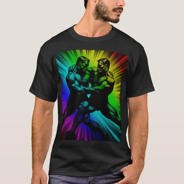 Camiseta Colour Flash 1950s Berlim Gay Wrestlers Tom de Fin (Frente)