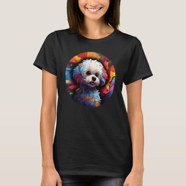 Camiseta Colourful Bichon Frise Dog Dad Mom Graffity 1 (Frente)