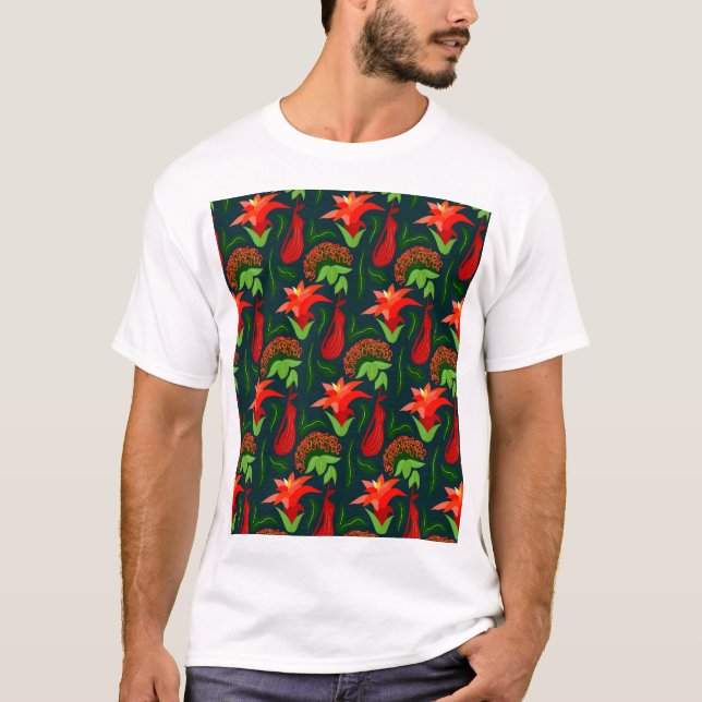 Camiseta Colourful Exotic Flowers Leaves Pattern-23187 (Frente)