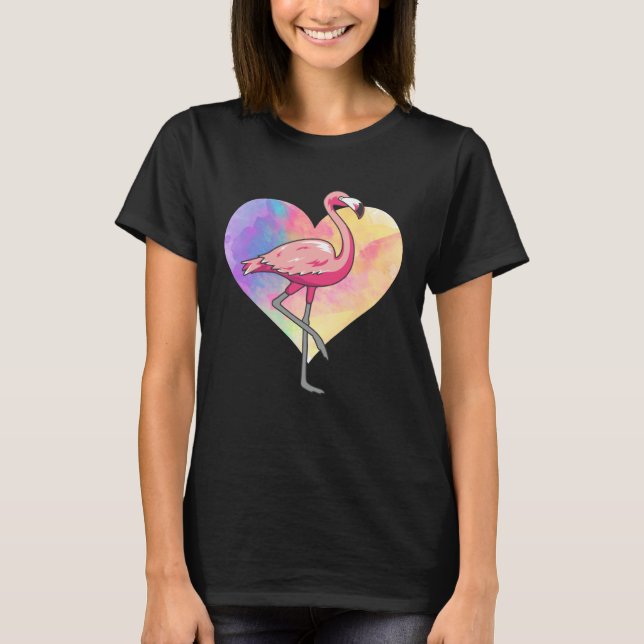 Camiseta Colourful Heart Pink Flamingo Bird (Frente)