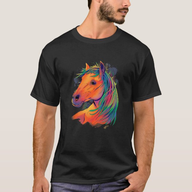 Camiseta Colourful Horse Rider, Horse Motif, Women's Riding (Frente)