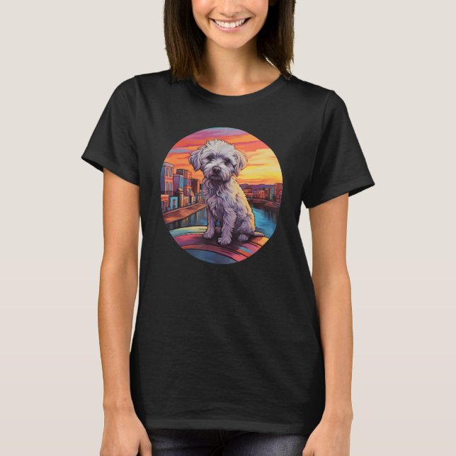 Camiseta Colourful Maltese Dog Dad Mom Graffity (Frente)