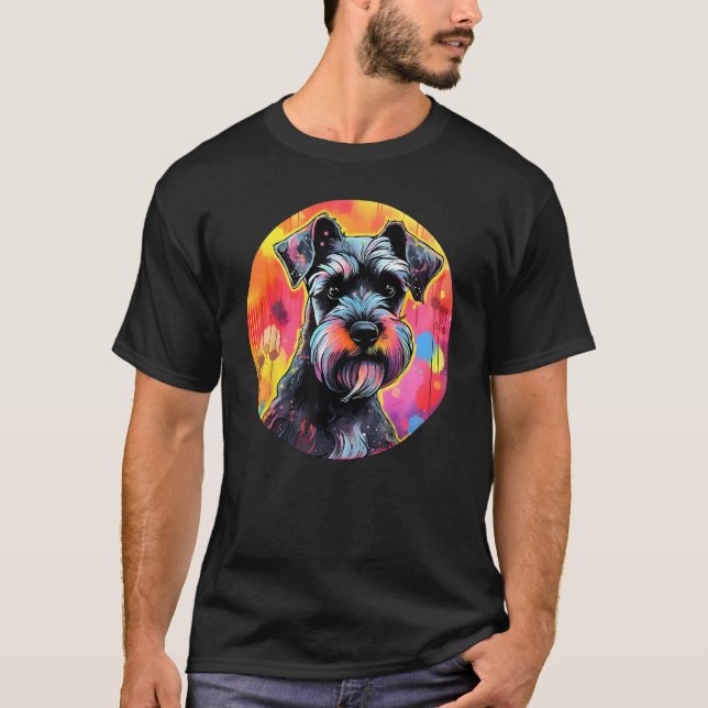 Camiseta Colourful Miniature Schnauzer Dog Dad Mom Graffity (Frente)