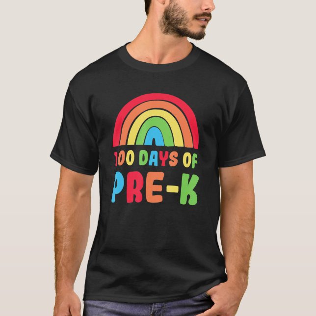 Camiseta Colourful Rainbow 100 Days Of Pre K Day Of School (Frente)