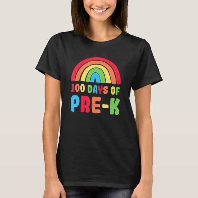 Camiseta Colourful Rainbow 100 Days Of Pre K Day Of School (Frente)