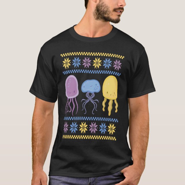 Camiseta Colourful Xmas outfit with three different jellyfi (Frente)