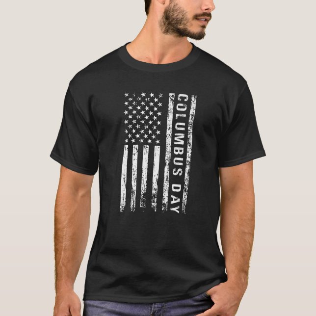 Camiseta Columbus Day Discovery of America USA flag White (Frente)