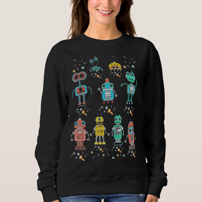 Camiseta Coluna de Robôs Coloridos com Robôs de Engenharia  (Frente)