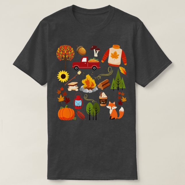 Camiseta Coluna do Fall Lover Deixa Pumpkins Campfire (Frente do Design)
