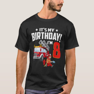 Camiseta Com 8 anos, é o meu Caminhão-Fogo Fi do Aniversári