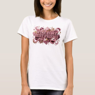 Camiseta com a frase espirituosa em rosa VINHO É M