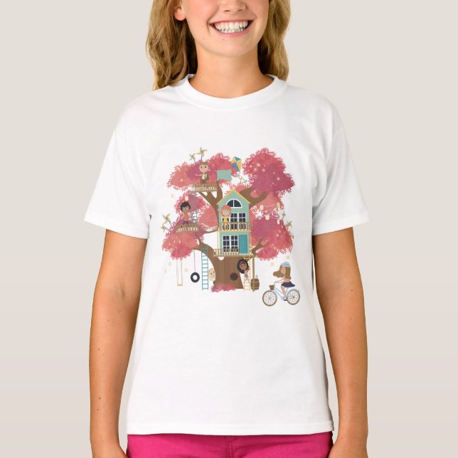 Camiseta com babado para meninas da Treehouse Coll (Frente)