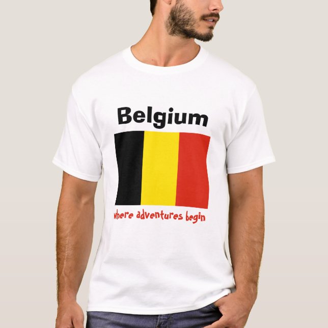 Camiseta com Bandeira da Bélgica + Mapa + Texto (Frente)