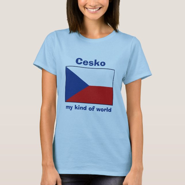 Camiseta com Bandeira da Chéquia + Mapa + Texto (Frente)