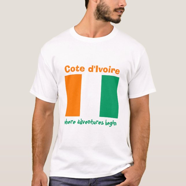 Camiseta com Bandeira da Costa do Marfim + Mapa +  (Frente)