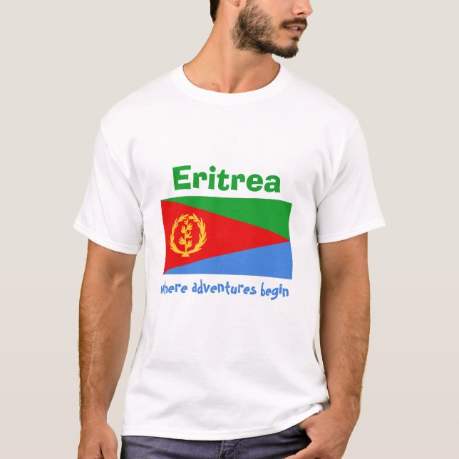 Camiseta com Bandeira da Eritreia + Mapa + Texto (Frente)