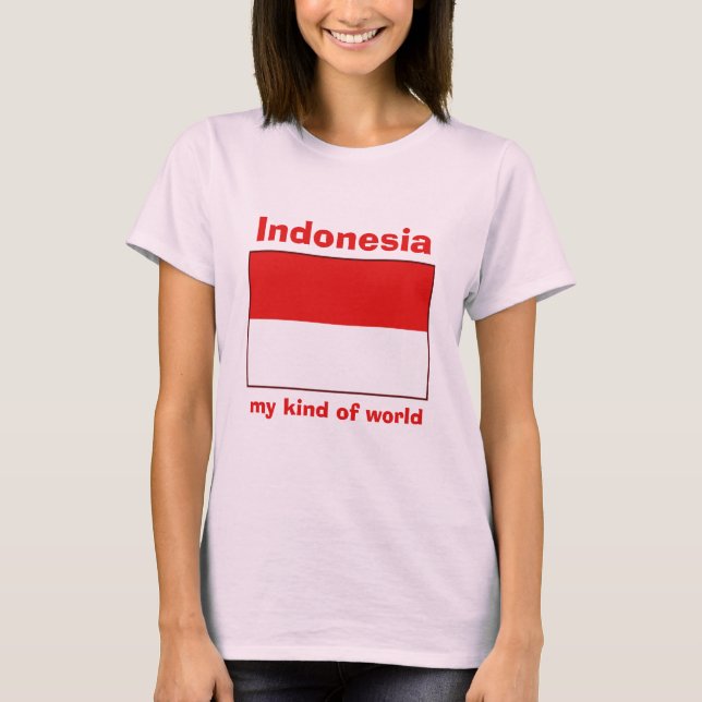 Camiseta com Bandeira da Indonésia + Mapa + Texto (Frente)