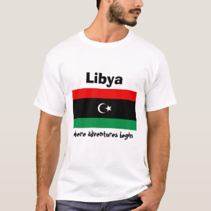 Camiseta com Bandeira da Líbia + Mapa + Texto