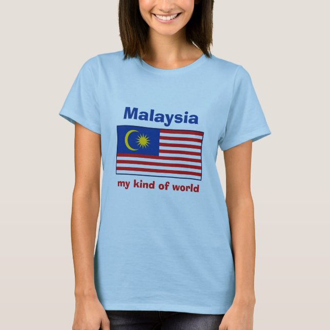 Camiseta com Bandeira da Malásia + Mapa + Texto (Frente)