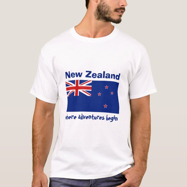 Camiseta com Bandeira da Nova Zelândia + Mapa + Te (Frente)
