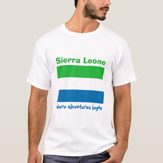 Camiseta com Bandeira da Serra Leoa + Mapa + Texto (Frente)