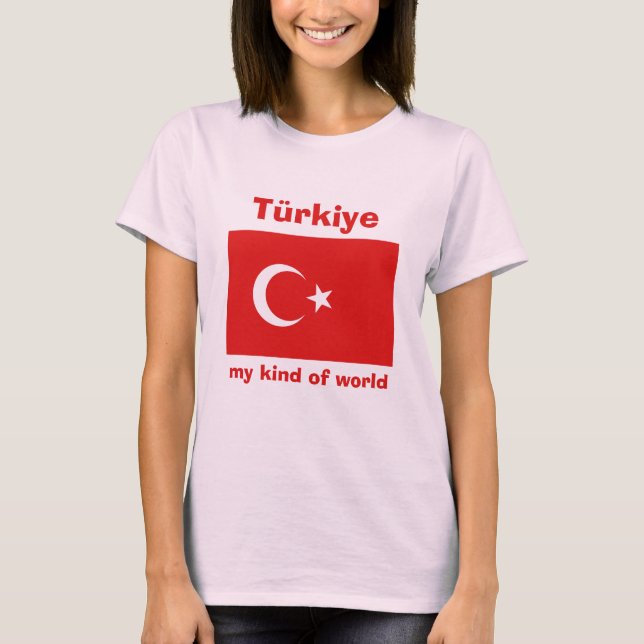 Camiseta com Bandeira da Turquia + Mapa + Texto (Frente)