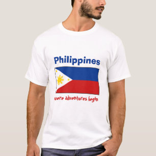 Camiseta com Bandeira das Filipinas + Mapa + Texto