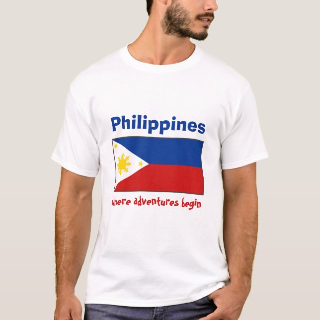 Camiseta com Bandeira das Filipinas + Mapa + Texto (Frente)