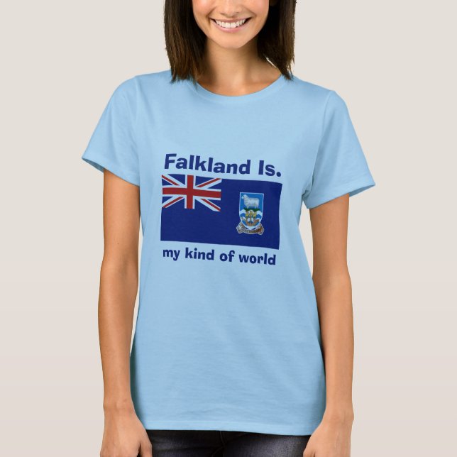 Camiseta com Bandeira das Ilhas Falkland + Mapa +  (Frente)